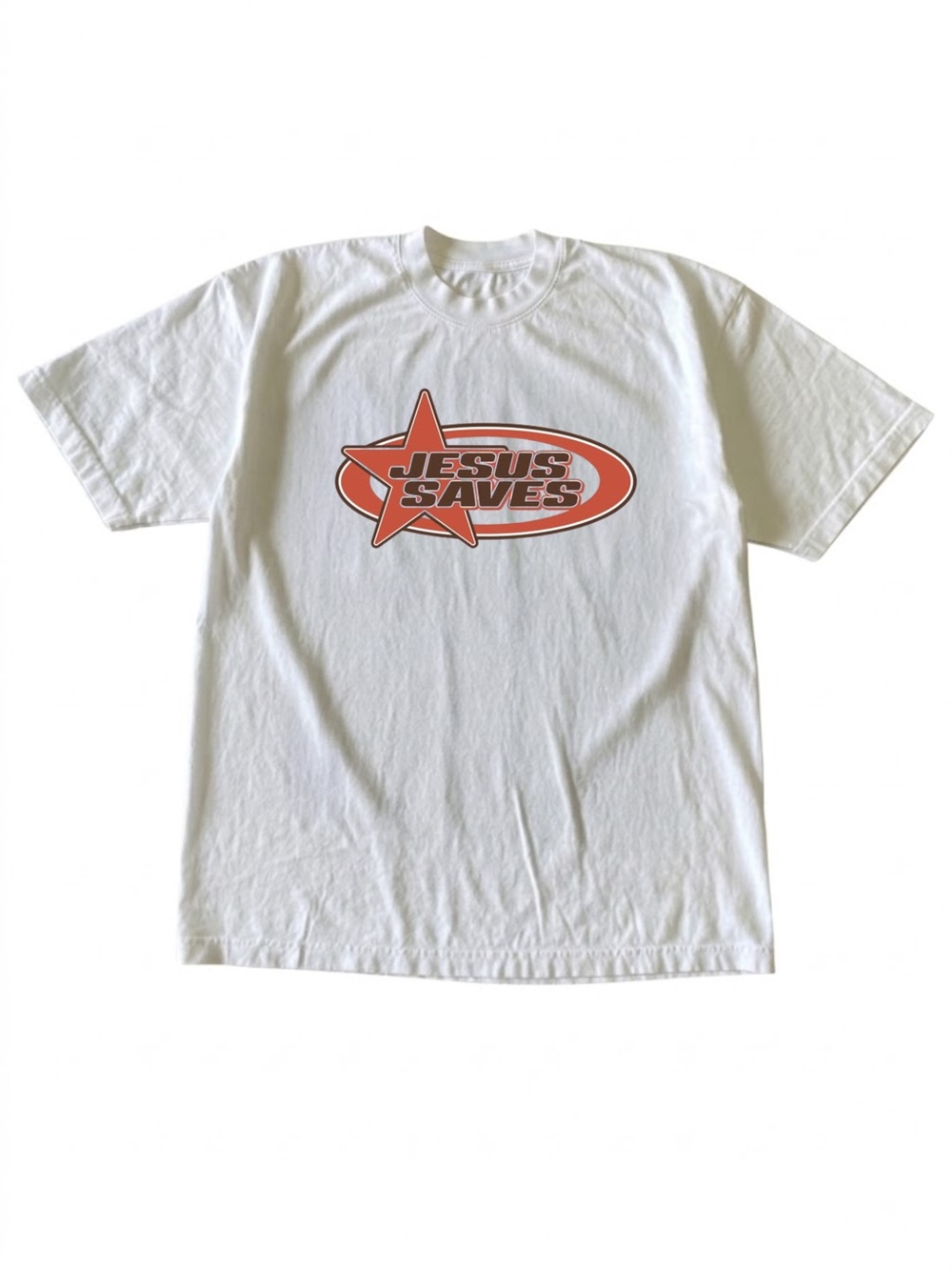 Jesus Saves Star Oval White Christian Graphic T-Shirt